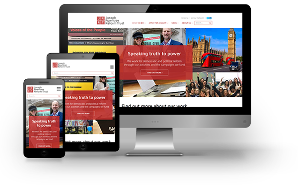 Joseph Rowntree Reform Trust website homepage as seen on various devices