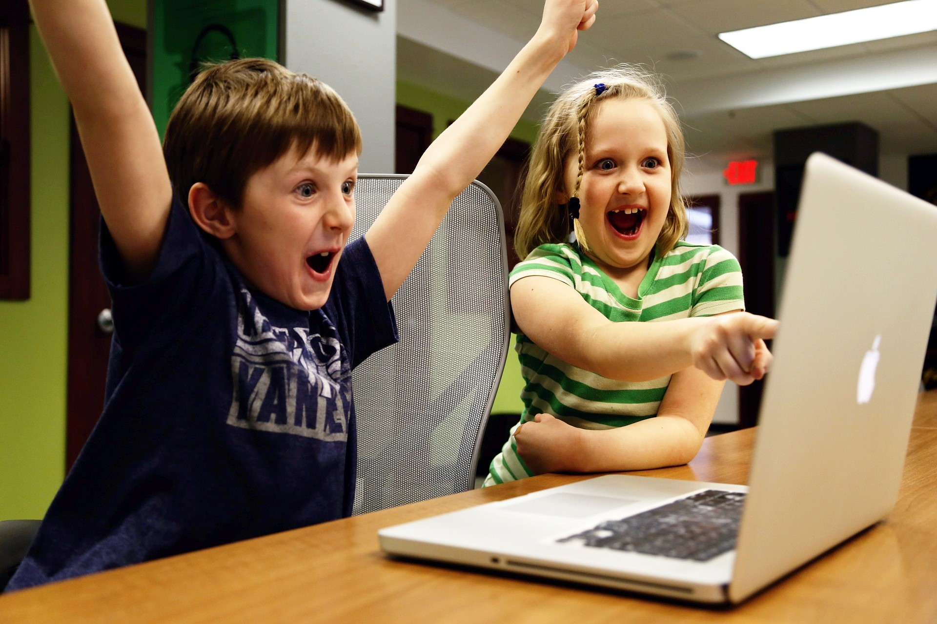 Children playing on a computer