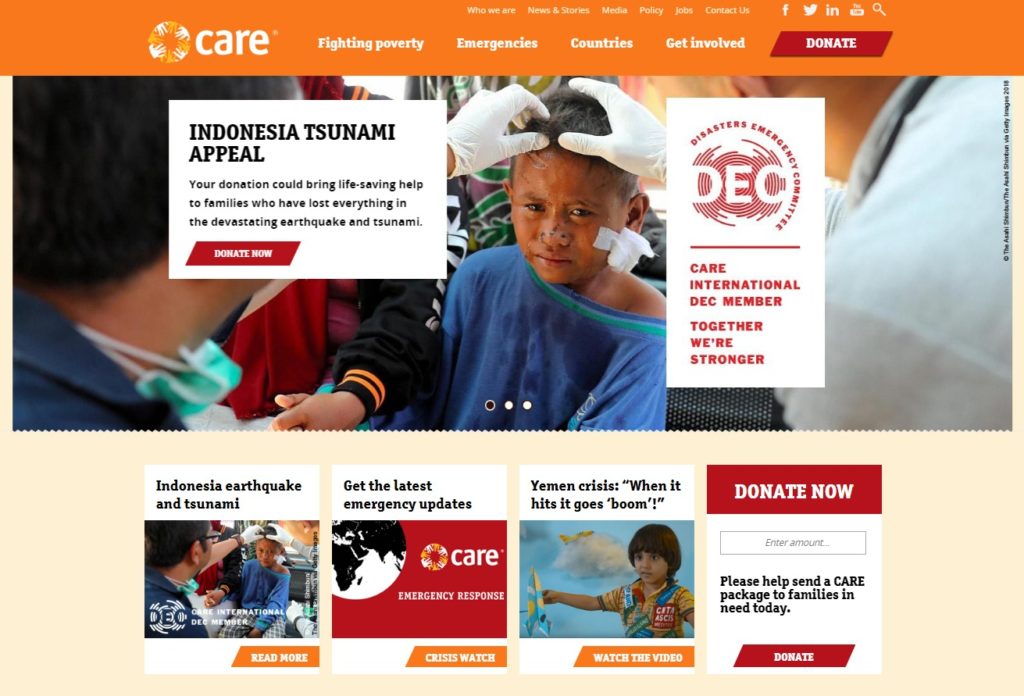 Care International charity web design homepage