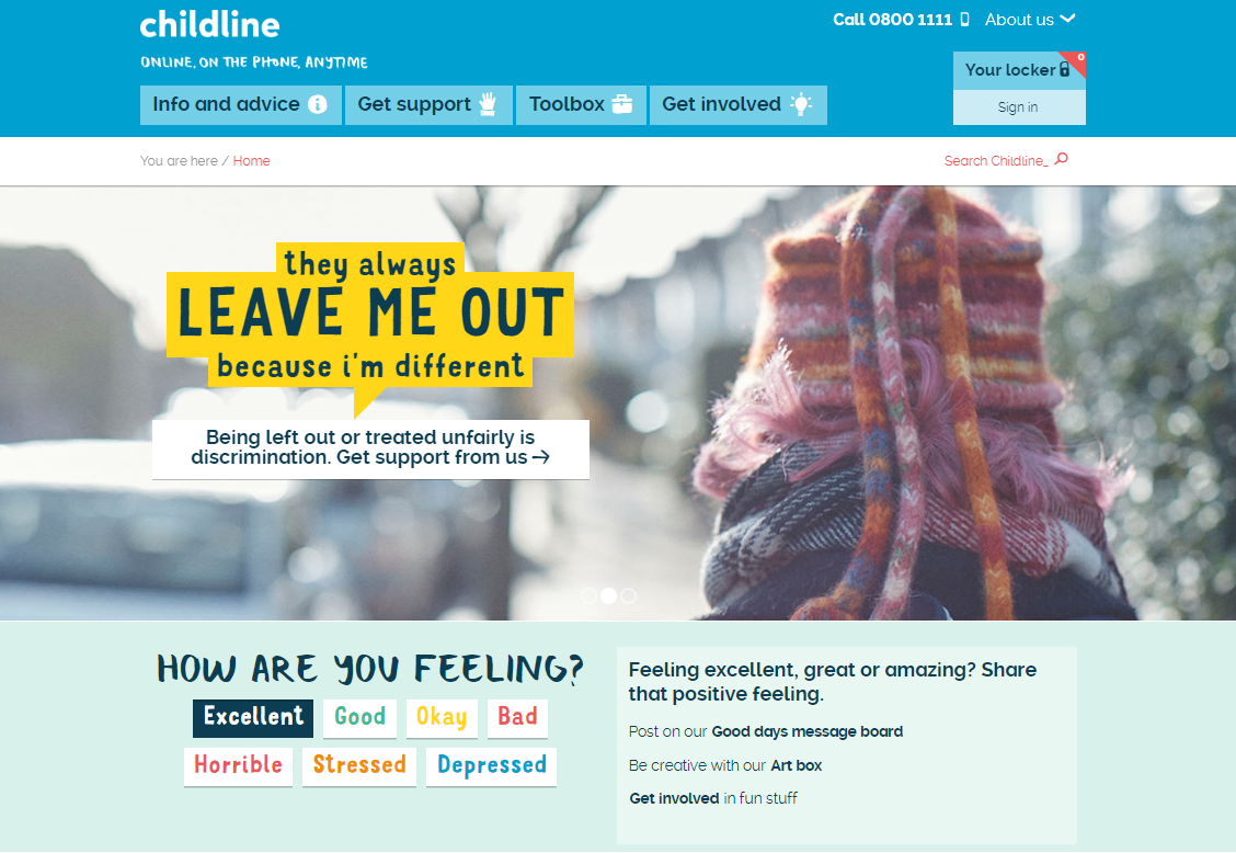 Childline charity web design homepage