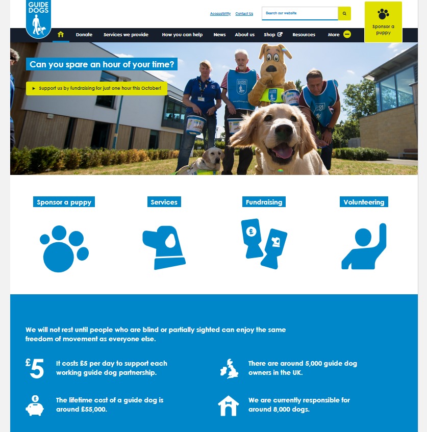 Guide Dogs charity web design homepage