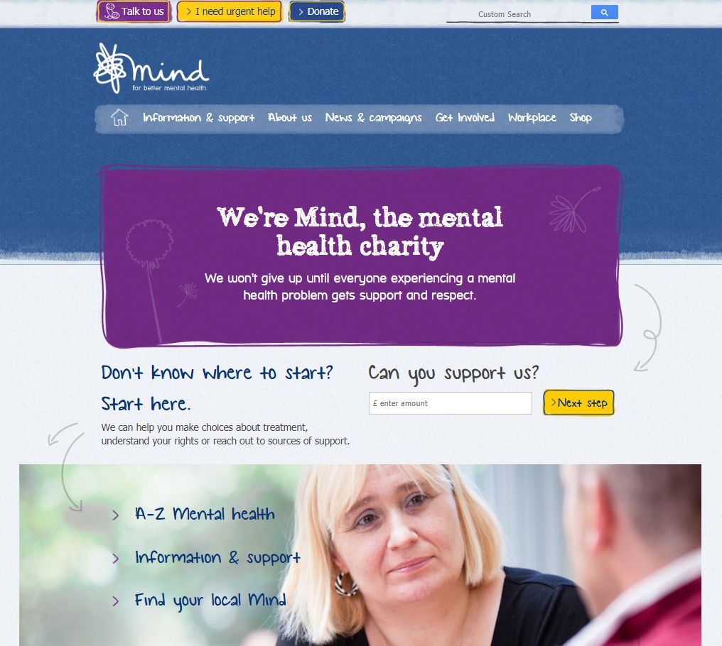 Mind charity web design homepage