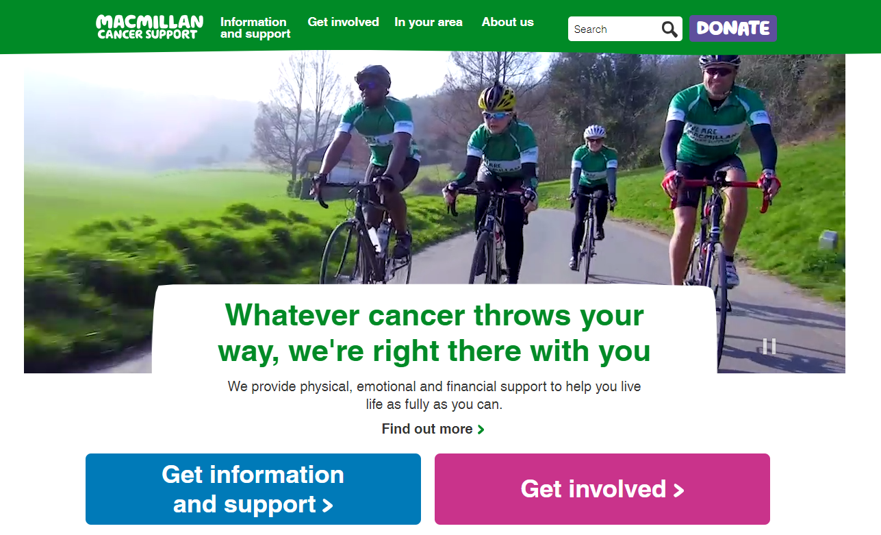 MacMillan charity web design homepage