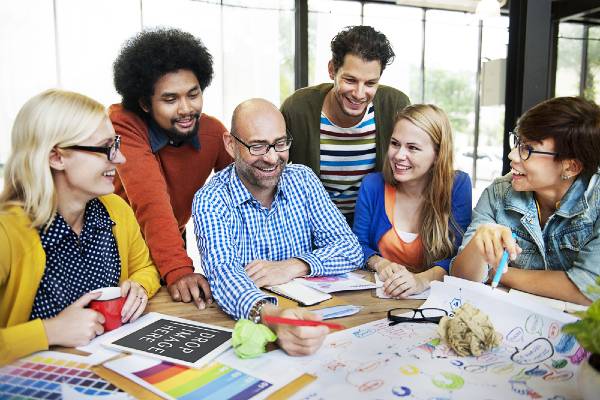 People looking at design and colour samples