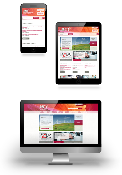 Screenshots of The Institute of Materials, Minerals and Mining's website homepage shown on mobile, tablet and desktop devices